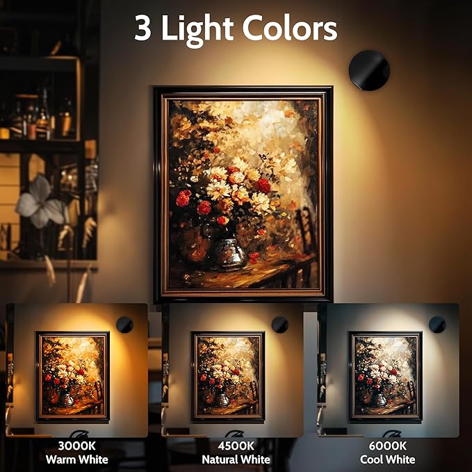 2 Pack Wireless Spot lights Indoor, Rechargeable Uplighting Indoor with Timer＆Dimmable, 3CCT Tree Lights Indoor Battery Operated, LED Spotlight Accent Up lights Indoor for Plant, Artwork, Plant -White