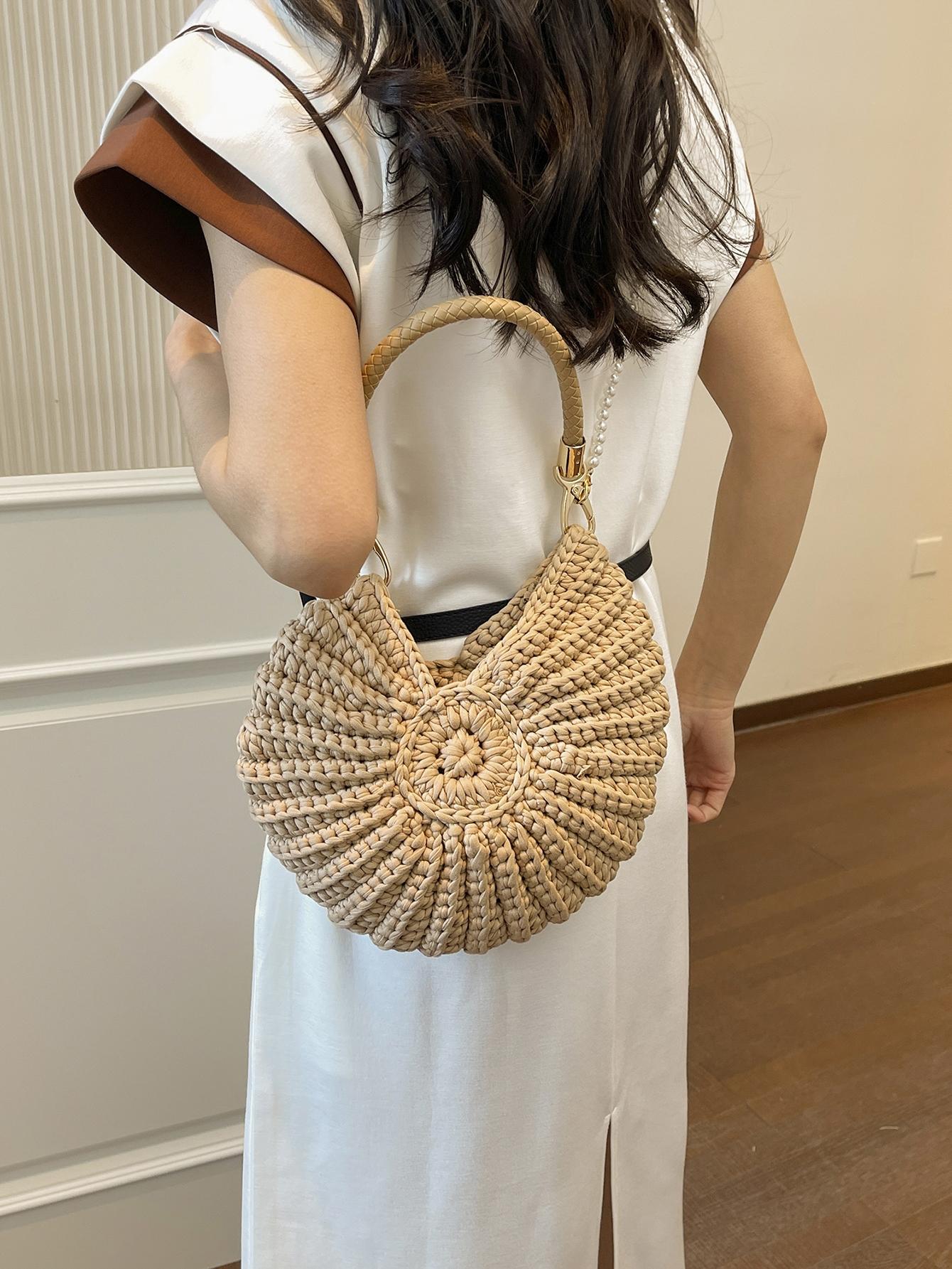 Seashell Pearl Chain Crossbody Bag, Beach Vacation Shoulder Bag, Handmade Crochet Boho Style, Summer Women's Backpack