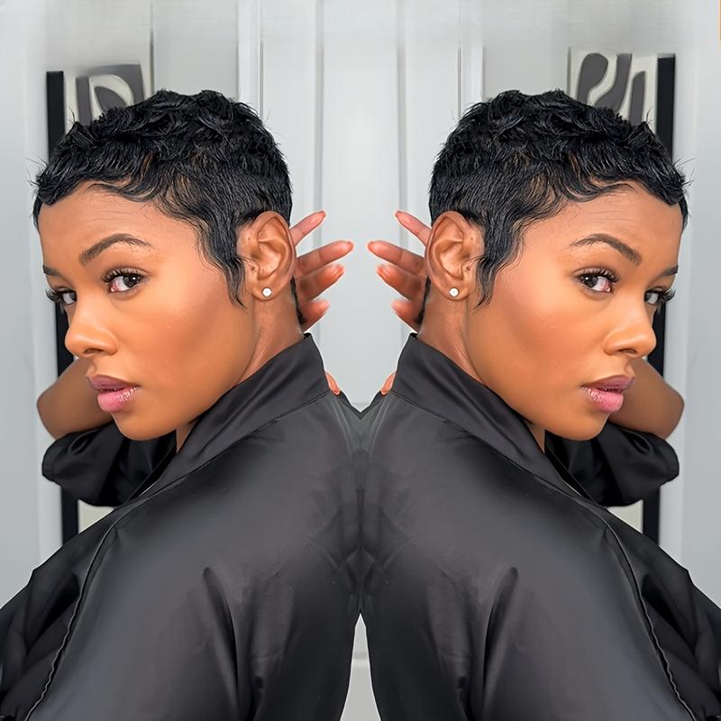 Pixie Cut Wig for Women Curly Wave Wig Halloween Wig Full Machine Made Wig 150% Density 6 Inch Pixie Wigs