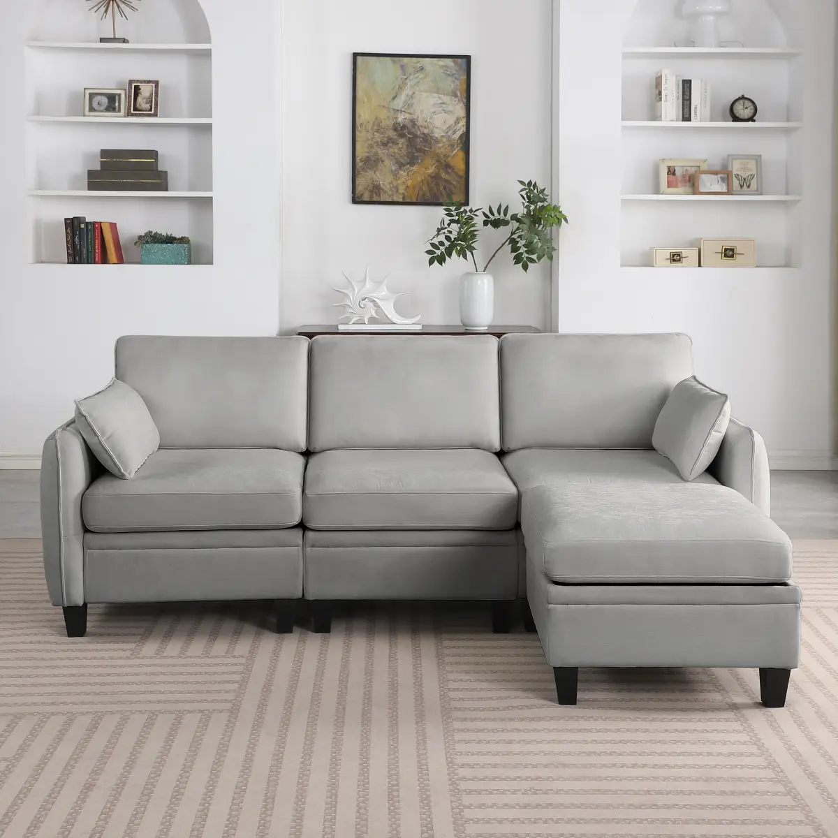 85" L-Shaped Cloud Couch with Storage Ottoman – Gray Chenille Modular Sectional Sofa, DIY Combination, Soft Comfy Modern Couch for Living Room, Apartment