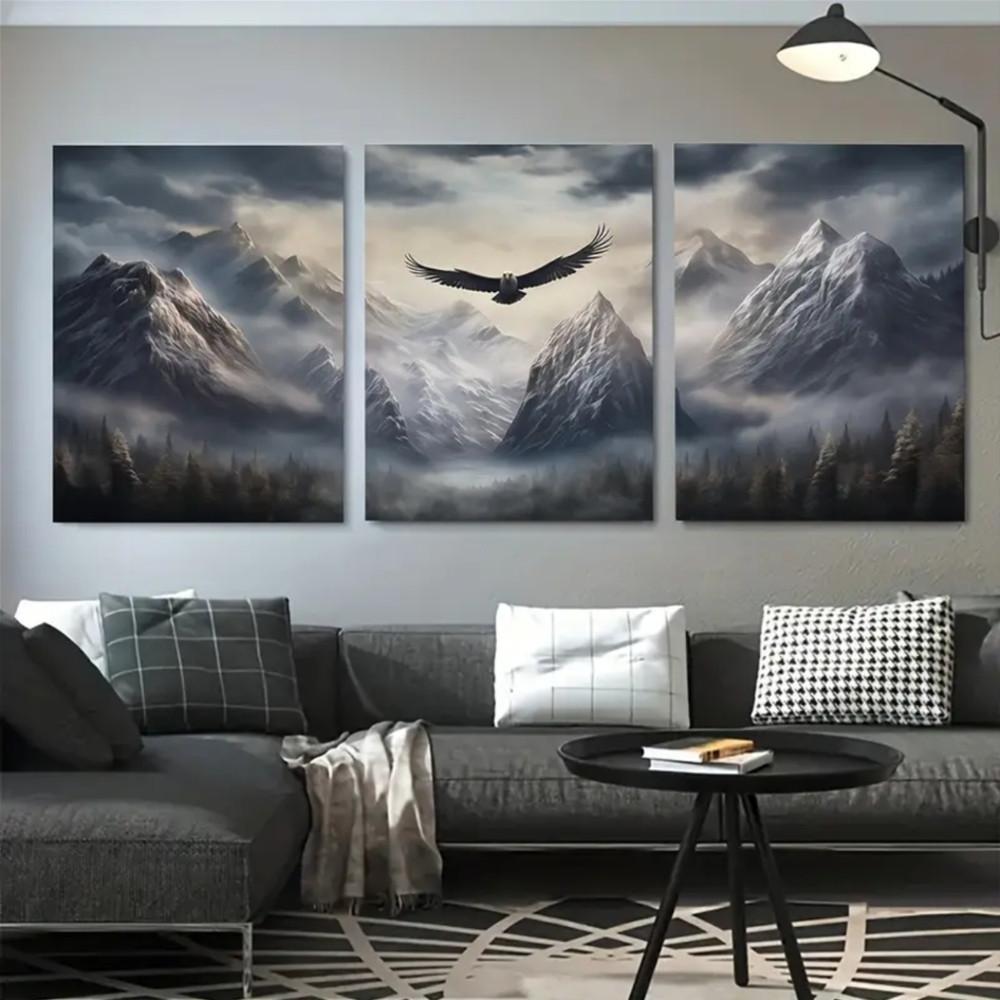 3-Piece Optional Wooden Frame Fantasy Game Theme Dragon Skyrim Background Art Canvas Poster Premium Thick Canvas Micro-spray Flat Surface Moisture-proof Living Room Modular Decor