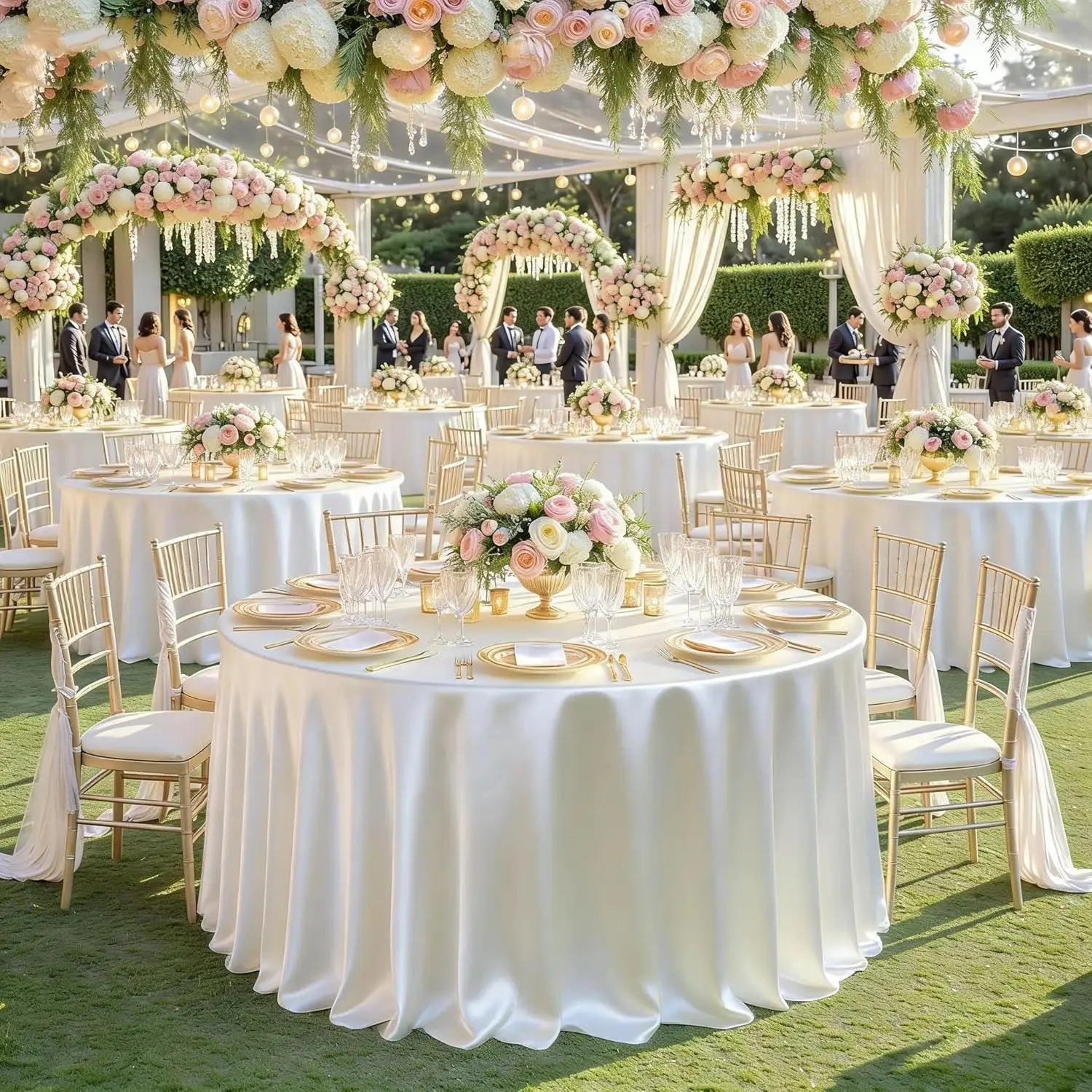 2pcs Round Tablecloth Satin Table Cover Plain Smooth Fabric Bright Silk for Holiday Dinner Wedding Banquet Decoration