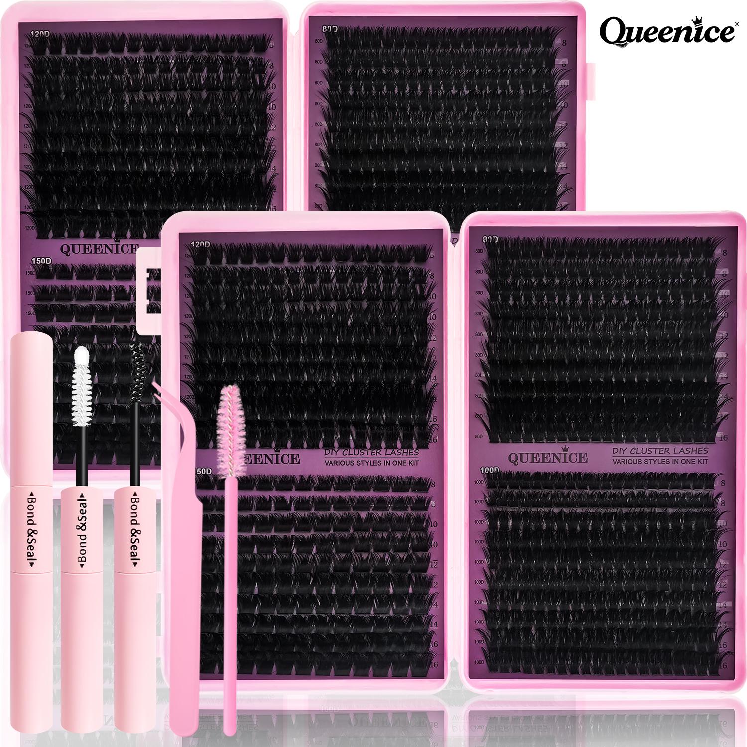 Thick Cluster Lash Extension Kit 80D/110D/150D D Curl 8-16mm Natural Fluffy Wispy Lashes Easy to Apply Sunflower Eye Makeup for Beginners Dramatic Look
