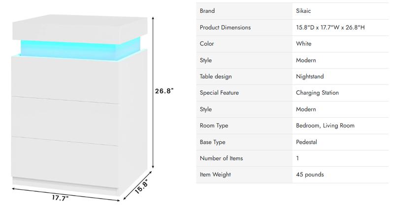 Sikaic Nightstand With Sliding Top Charging Station And LED Lights Furniture Bedroom Modern Design Bedside Table Drawer Home Sikaic Nightstand With Sliding Top Charging Station And LED Lights Furniture Bedroom Modern Design Bedside Table Drawer Home