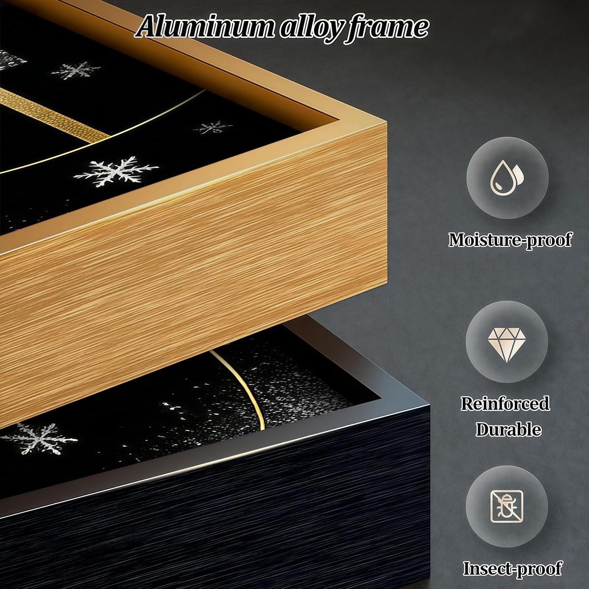 3 Counts Aluminum Alloy Framed Painting, Geometric Gold And Black Abstract Art Pictures, Home Decoration For Living Room, Bedroom, Office, Restaurant, Hallway Wall Decor, Odorless Print Artwork, Luxury Perfect Gift For Friends And Family