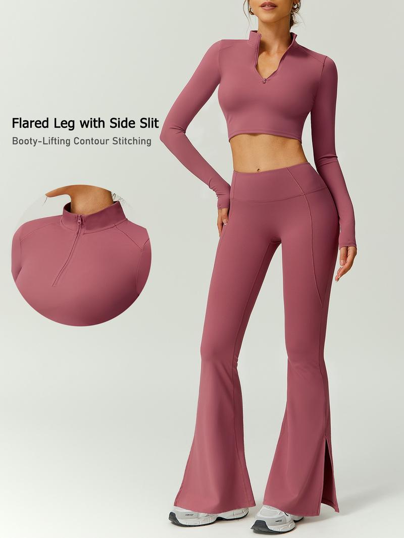 Women's Fashion Stand Collar Half-Zip Thumb Button Slim Fit Long Sleeve Top High Waisted Butt Lifting Pants Outdoor Running Golf Tennis Cycling Gym Workout Clothes Tennis Attire