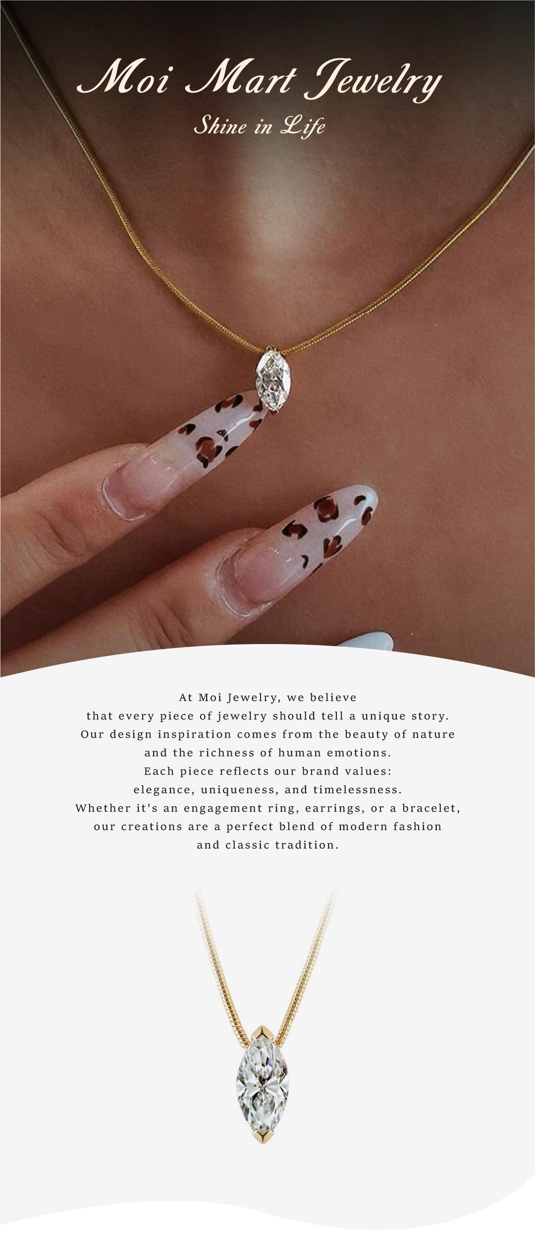 Moi Mart Marquise Cut Synthetic Moissanite Pendant Necklace - S925 Silver Solitaire Clavicle Chain, Trendy Choker Necklace, Perfect Gift and Daily Wear