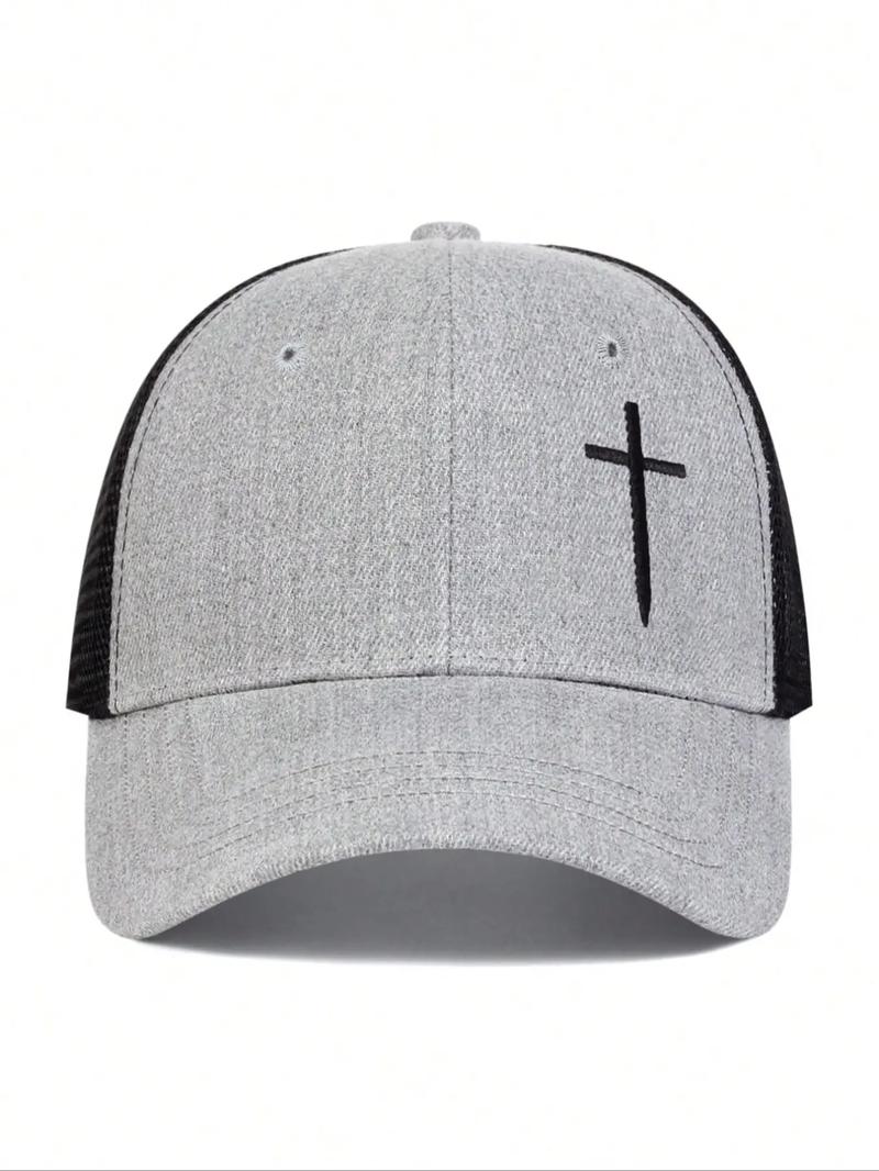 Unisex Street Trend Cross Embroidered Baseball Cap, 1 Piece Casual Trendy Baseball Hat, Adjustable Mesh Design Accessories for Daily Use