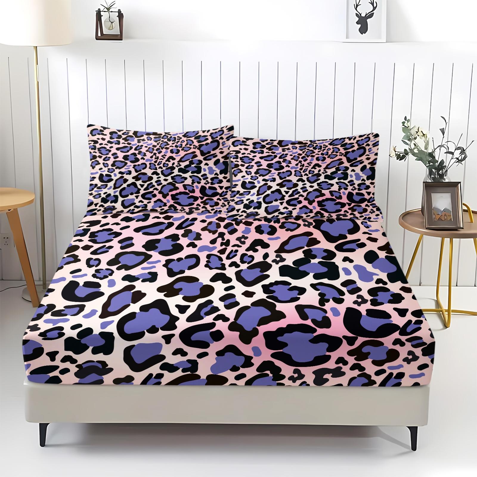 3Pcs Leopard Print Fitted Sheet Set, Retro Luxury Bedding Set, Soft and Breathable Fabric, Deep Pocket Design, Easy to Clean, Ideal for Fashionable Young Women's Bedroom Decor
