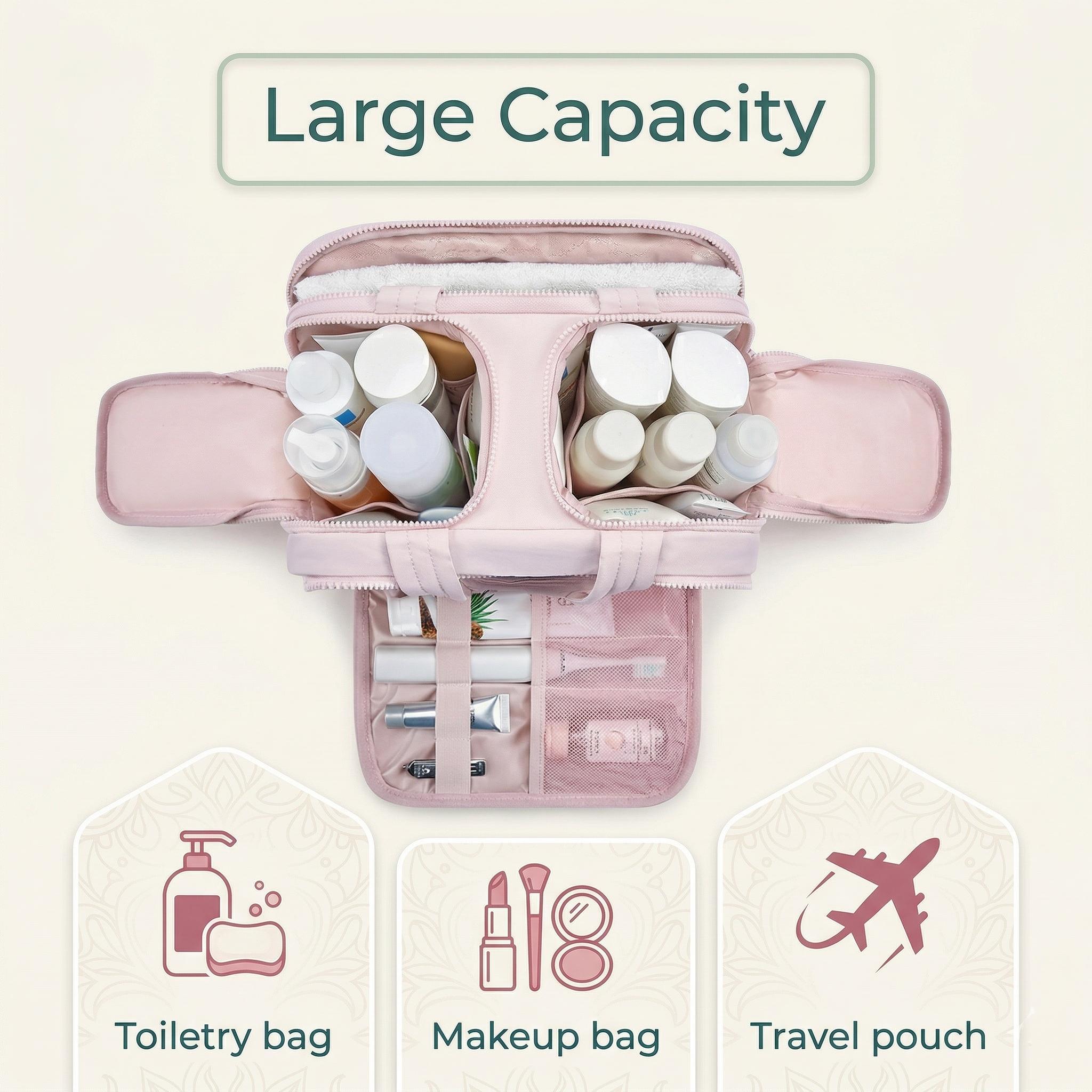Large Capacity Quilted Toiletry Bag with 4 Multi-Compartments, Soft Padded Travel Cosmetic Organizer with Zip & Reinforced Handle, Aesthetic Makeup Pouch for Summer Use tiktokshopspringglowup