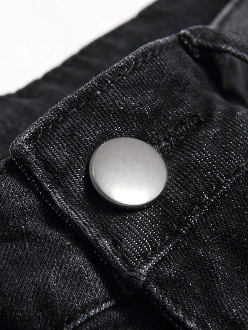 Men's Regular Fit Solid Color Ripped Jeans, Casual Comfy Denim Pants for Daily Wear, Fashion Men's Bottoms for All Seasons