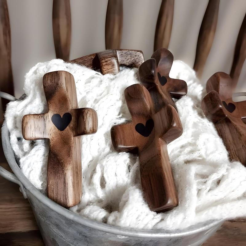 3pcs Wooden Cross Decoration, Anxiety Relief Comfort Cross fidget for Clutching,Clinging and Praying, Spiritual Symbols for Home & Office