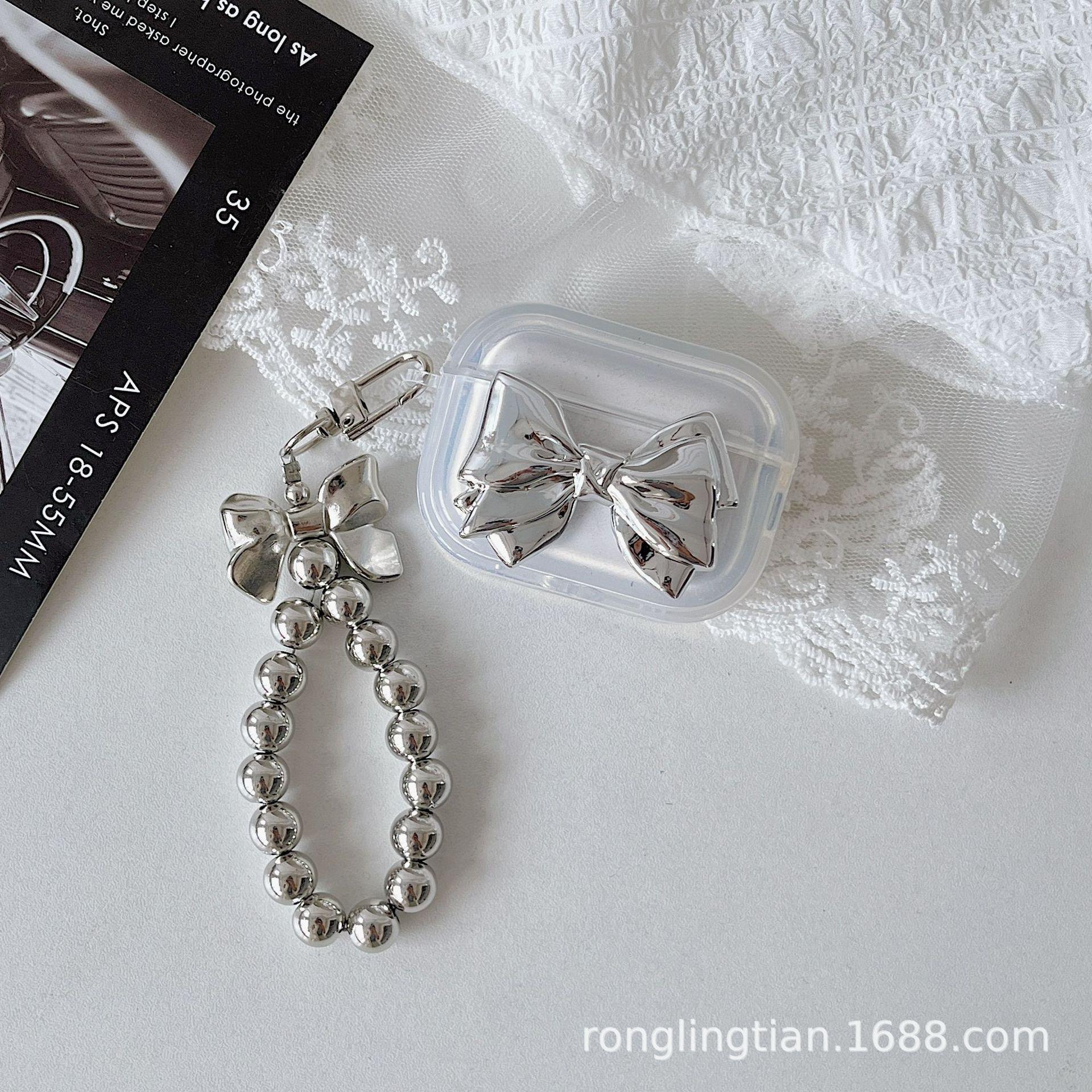 Korean-style electroplated bow chain phantom earphone case suitable for Apple AirPods 1/2 generation Pro2 earphone covers