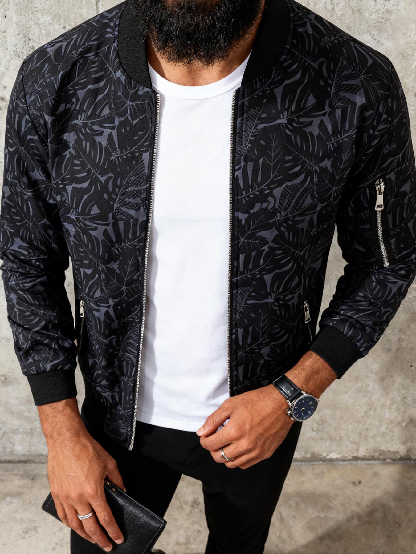 Men's Casual Jacket, Arm Zipper Detail - Baseball Collar Design, Versatile Lightweight Outerwear, Machine Washable, 100% Polyester, Suitable for Daily Wear, Sports, Jogging, and Formal Occasions - Spring and Autumn