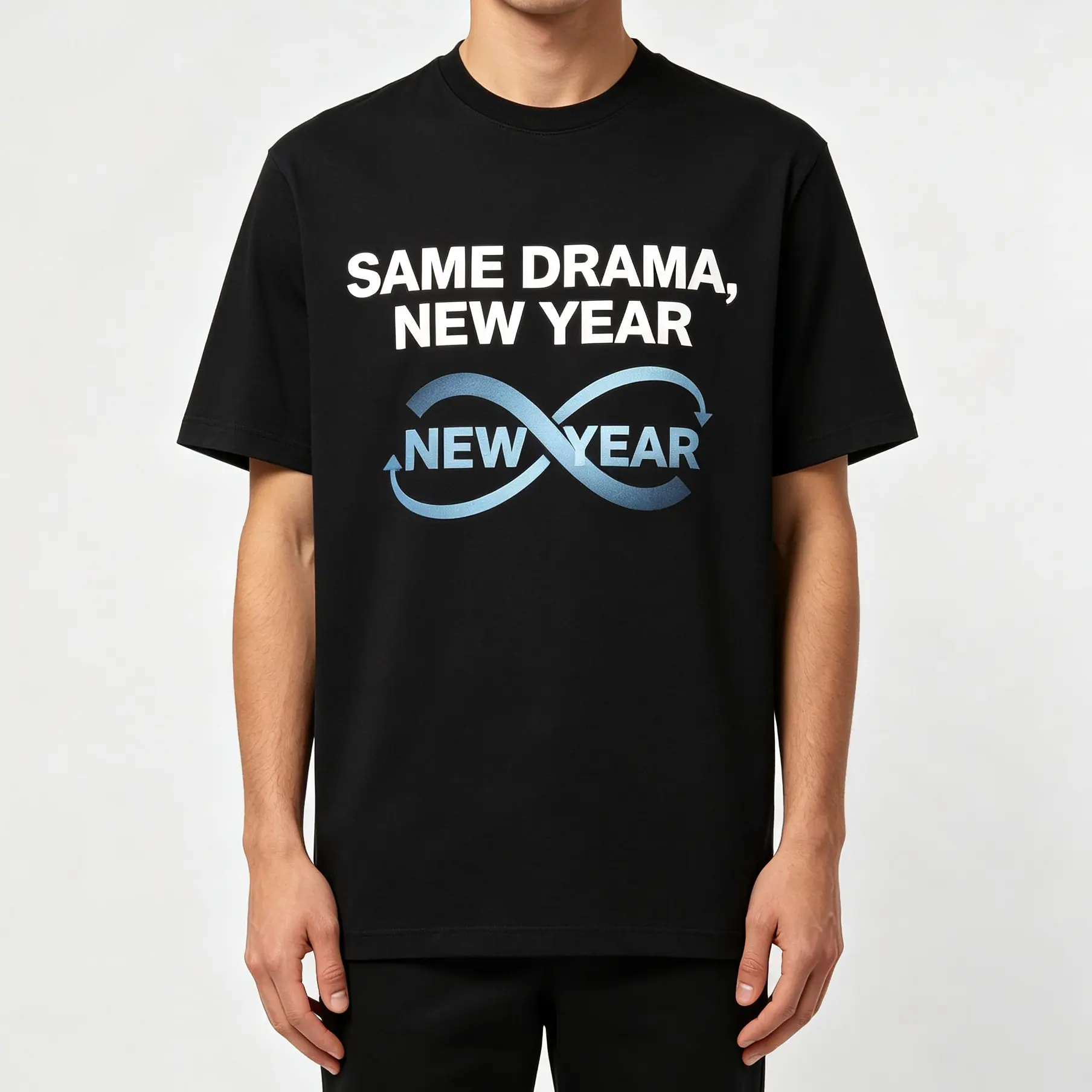 Men's Unisex Classic 100 Cotton T-Shirt, Same Drama New Year Infinity Symbol Graphic, Letter Slogan, Machine Washable