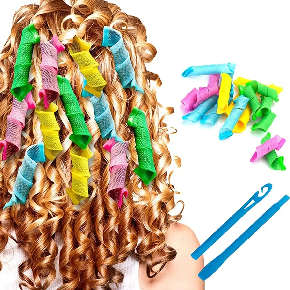 Cute Heatless Curler Set 18pcs DIY Hair Styling Tools for Women Portable Nylon Curling Rods for Daily School On The Go Soft Cozy No Heat Magic Hair Curlers Gift