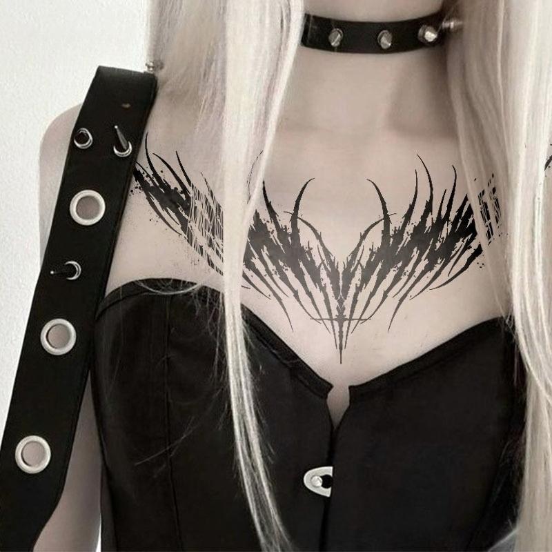 1pcs Dark Thorn Cross Angel Herbal Juice Tattoo Sticker Gothic Sexy Hot Girl Temporary Tattoo on Chest Waterproof Durable Fake Tattoo for Men and Women Halloween Party Gift Y2K