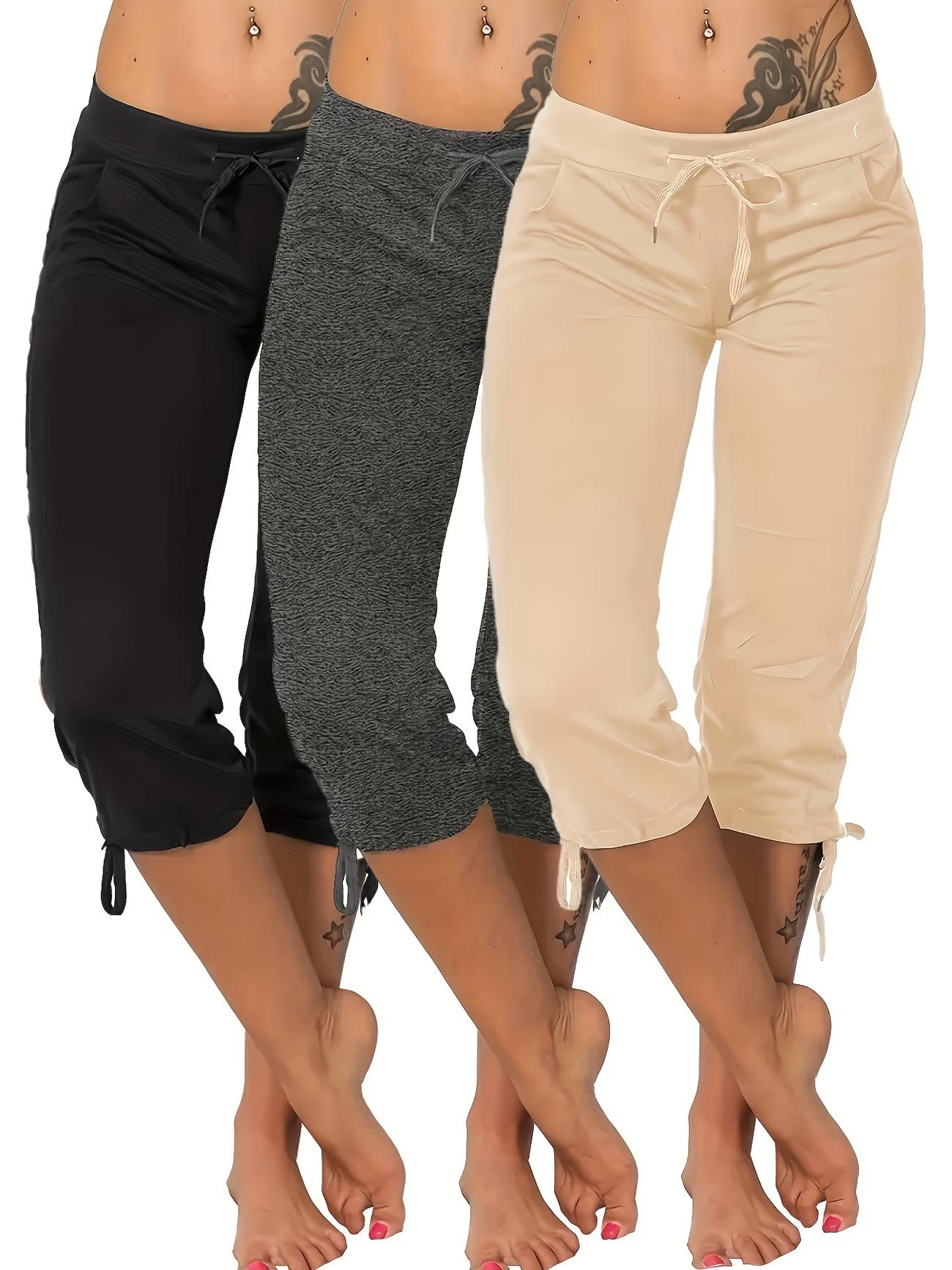Pack of 3 women’s lightweight capri pants with drawstring waist — casual pants, comfortable and stylish, suitable for everyday wear in spring and summer | Casual pants