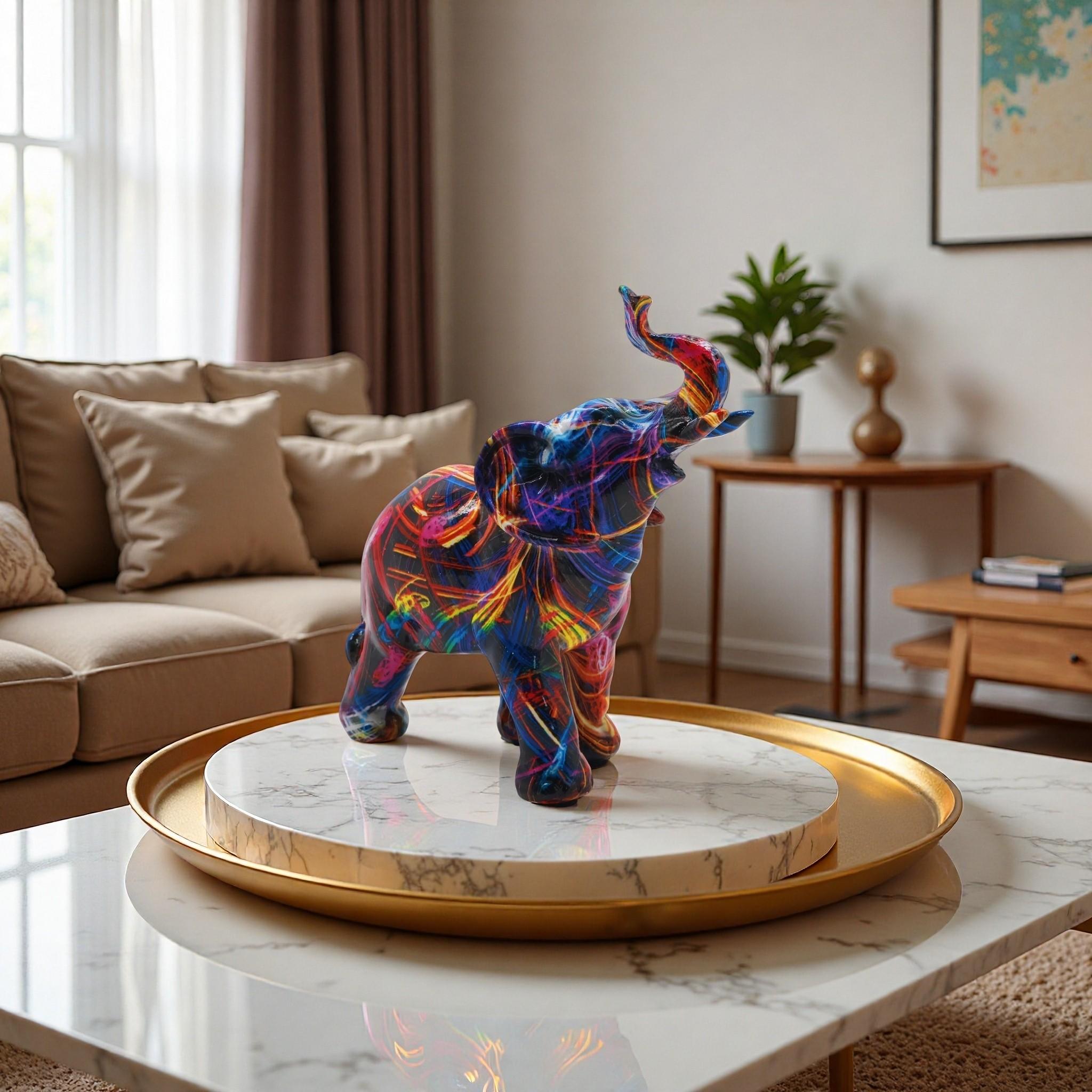 Colorful Elephant Resin Statue, Abstract Art Sculpture, Home Decor, Living Room, Office Desk, Feng Shui Lucky Ornament, Nordic Style, Handcrafted