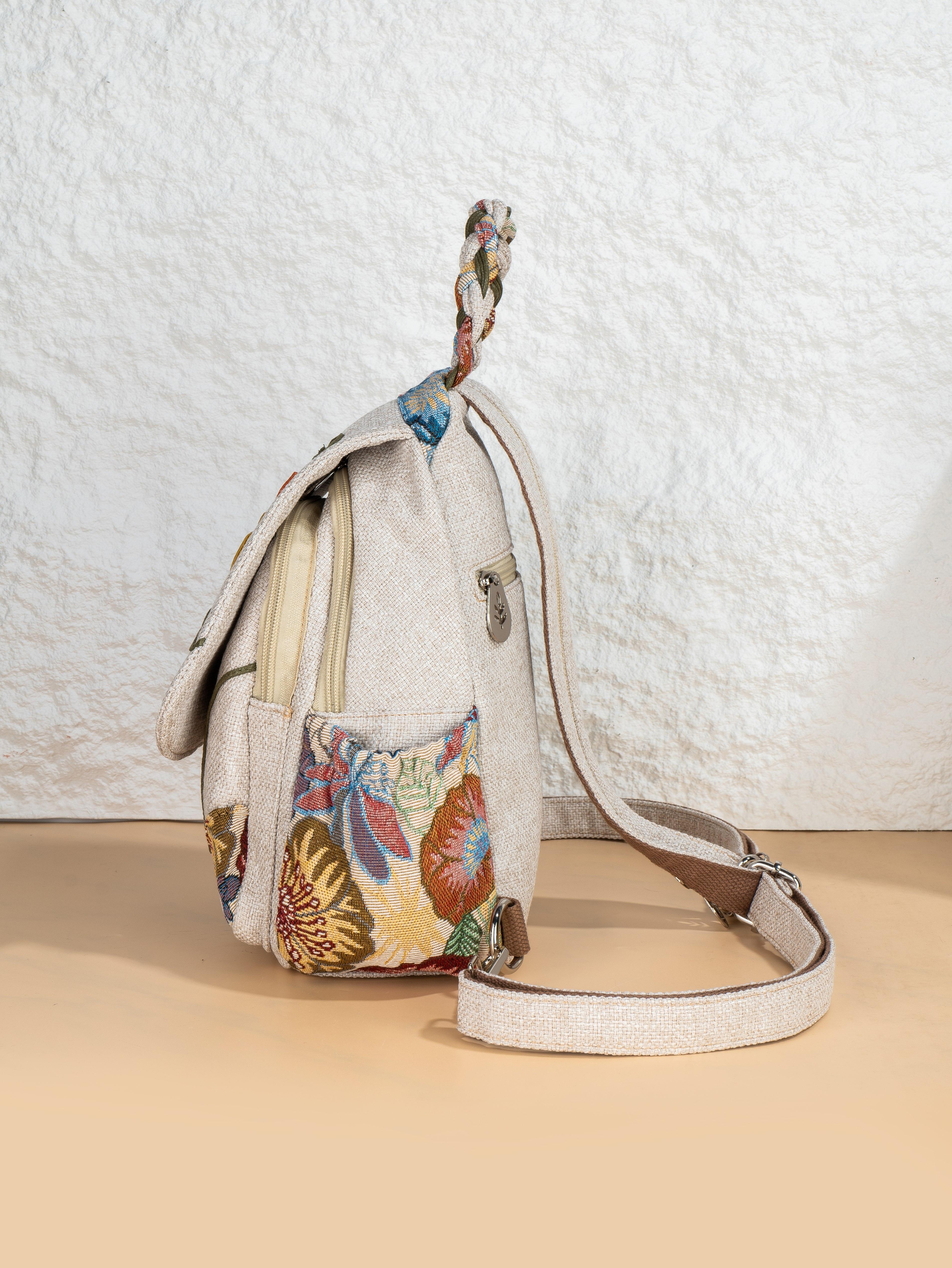 Boho Style Handmade Leaf Beaded Flower Backpack, Multi-Layer Flip Cover Chest Bag, Original Design Two-In-One Shoulder Bag, Stylish Casual Daypack