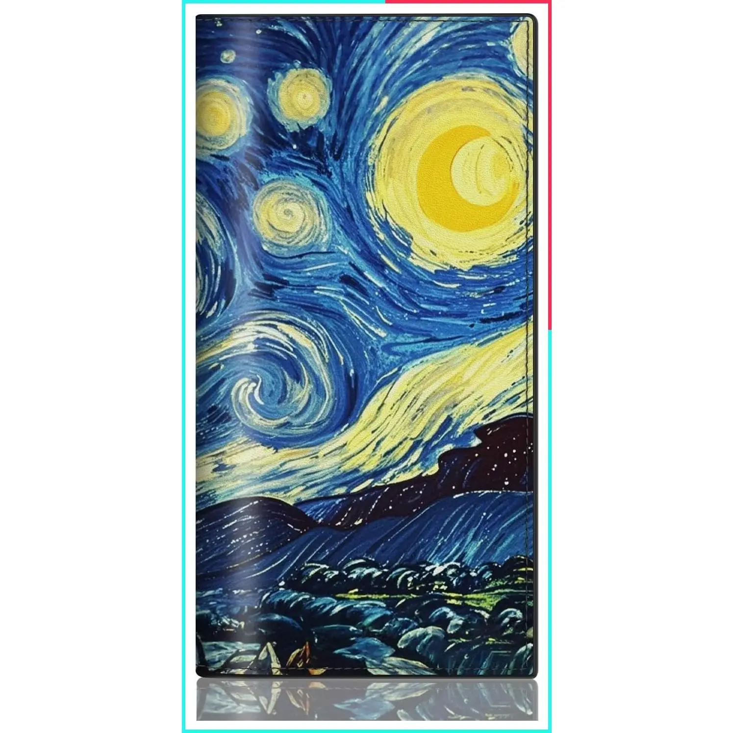 Starry Night Checkbook Cover for Personal Checks, PU Leather Check Book Holder for Women with Transparent PVC Divider for Duplicate Checks, Fashionable Print Design
