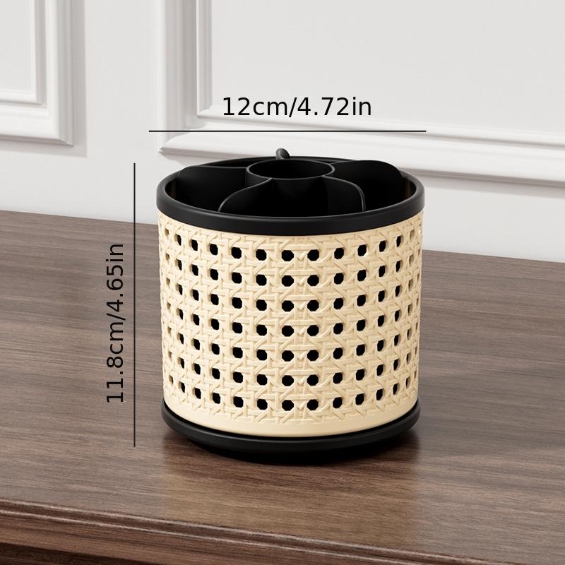 360° Rotating Pen Holder, Spacious Desktop Organizer for Students, Makeup Brush Storage Box, Independent Compartments, Vintage Style Design