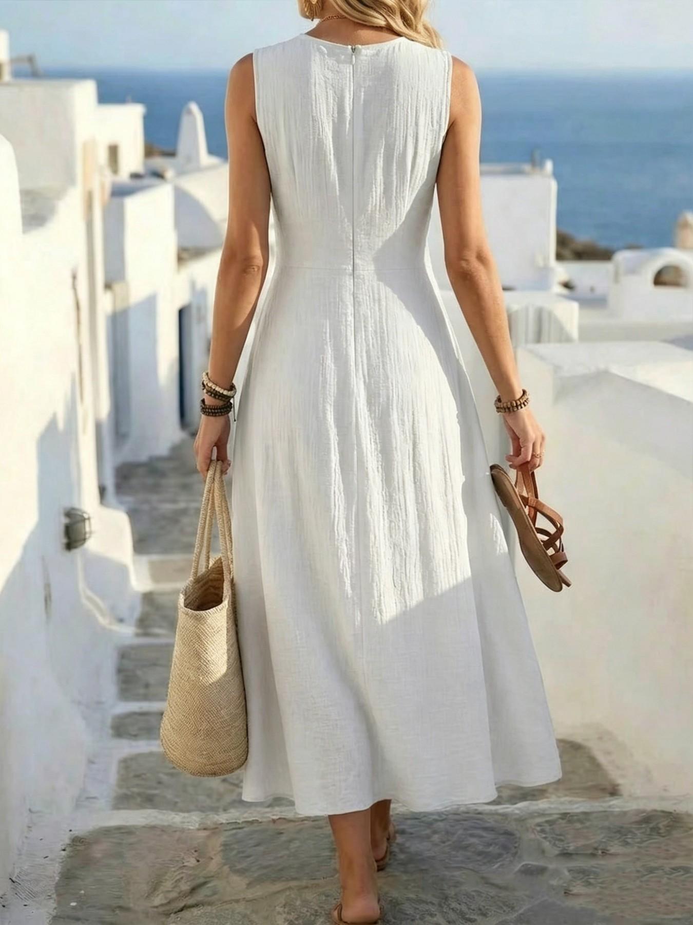 Boho Style Lightweight Sleeveless Midi Dress, Loose Fit Casual Daily Wear, Summer Women's Dress