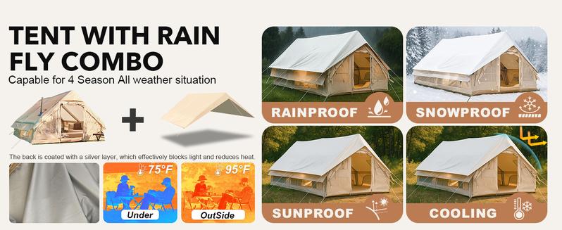 SENLEETO 8-10 Person Instant Cabin Tent - 129 Sq Ft 4-Season Family Tent, 5-Min Setup with Stove Jack Port & Skylight, Waterproof for Camping