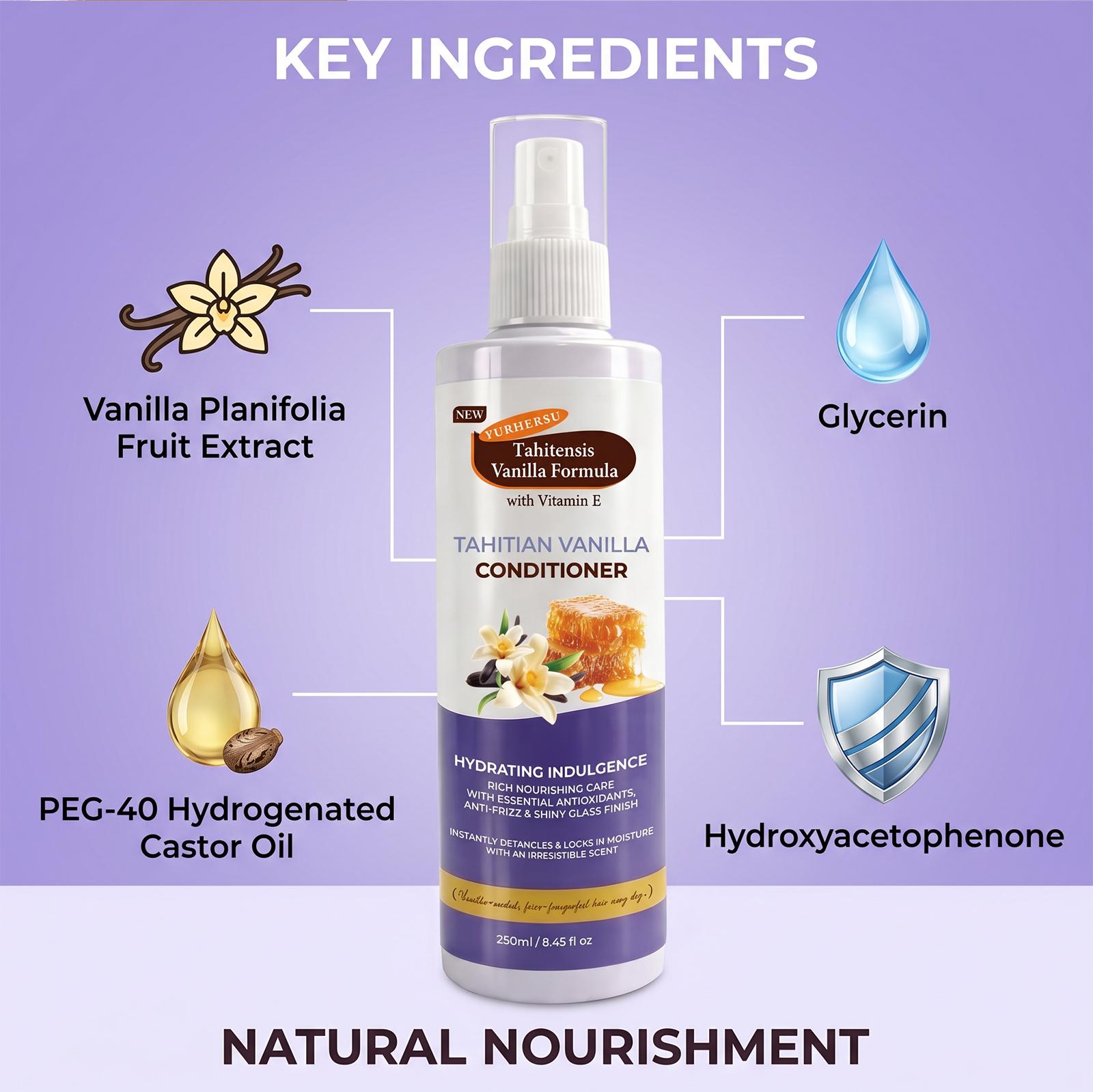 Tahitian Vanilla Hair Mist Infused Honey & Vitamin E Hydrating Anti-Dandruff Conditioning Heat Protectant Spray, Smooth Frizzy Hair Long Lasting Moisture Leave-In Hair Care For Dry Damaged Hair Daily Travel Liquid Haircare Formula
