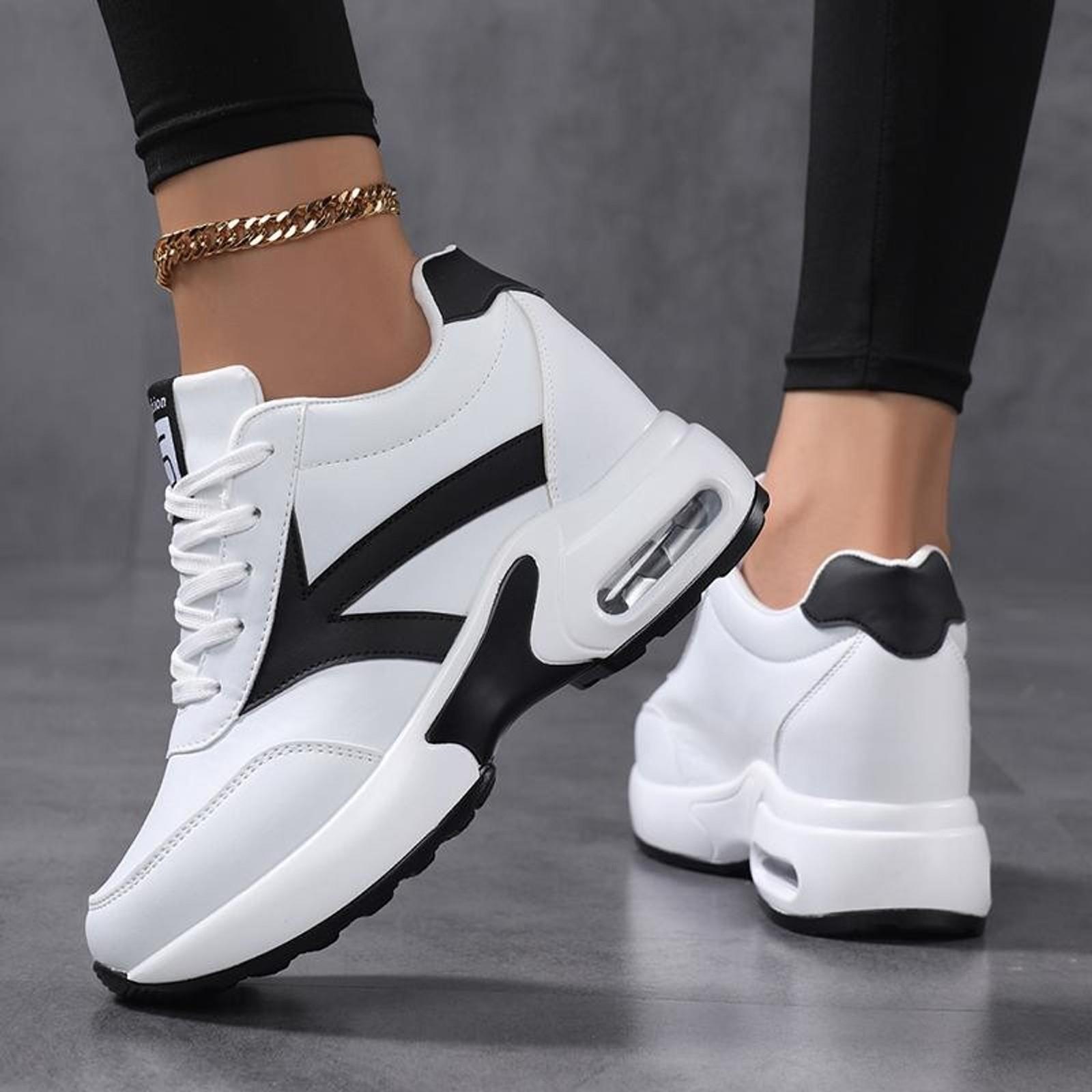 Women's Fashionable Height-Boosting Platform Sneakers -Casual Breathable Lace-Up, non-slip wear-resistant Shoes With Air Cushion Comfort For All Seasons.casual comfortable sports running shoes versatile basic style suitable for daily wear,JH.1016