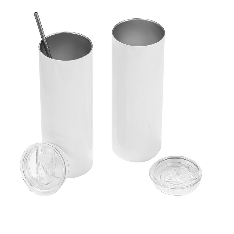 VEVOR Sublimation Tumblers, 4 Pack, 20 oz Skinny Straight Tumblers Bulk, Stainless Steel Sublimation Cups with Lids and Straws, Double Wall Insulated Tumbler Blank, for DIY Personalized Customization
