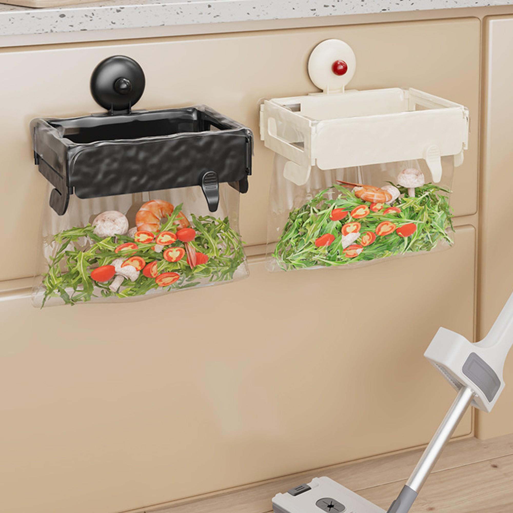 Foldable Trash Can with Suction Cup, Home Cabinet Plastic Bag Holder, Kitchen & Bathroom Storage Rack, Garbage Bag Stand Organiser