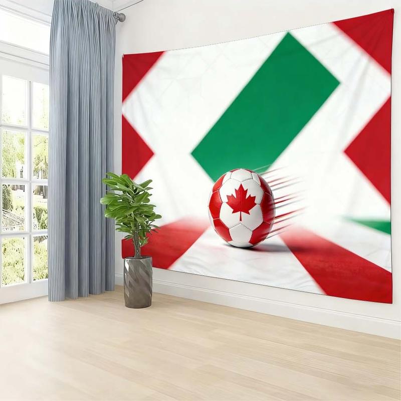 1 pc microfiber FIFA World Cup Tapestry Soccer Ball Wall Hanging Decor for Living Room Bedroom Outdoor Holiday Decoration Canada Theme Green Red White Tapestry Background Cloth Hanging Cloth Wall Cloth Decorative Cloth