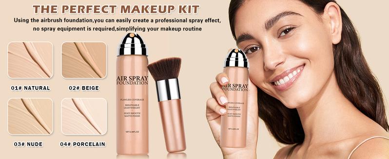 QIUFSSE 2Pcs Airbrush Foundation Makeup Spray Full Coverage Foundation for Mature Skin,Long-lasting Airbrush Flawless Setting Spray,Waterproof Foundation for Smooth Radiant Skin