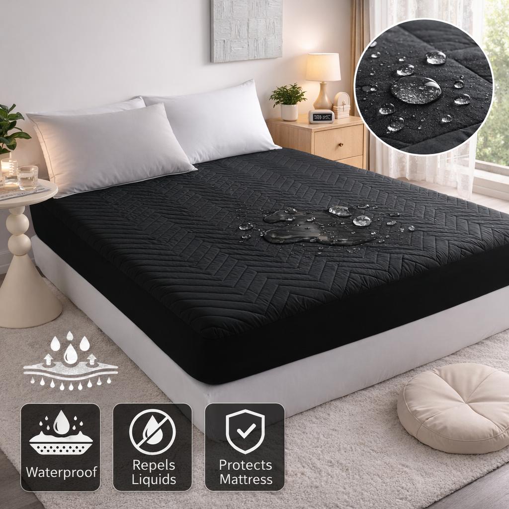 [Summer Sale Deals]HTA 100% Waterproof Mattress Protector - Quilted Fitted Mattress Cover with TPU Membrane| Soft Breathable Noiseless Bed Protector with Deep Pocket| Machine Washable for All Mattress Sizes