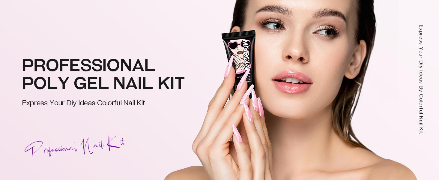 MOROVAN 1OZ 30g Poly Gel Nail Starter Kit: Large Capacity Poly Nail Gel Kit with UV Light - Clear Pink Poly Extension Gel for Beginners with Everything All In One Poly Gel Kits for Nail Manicure Starter
