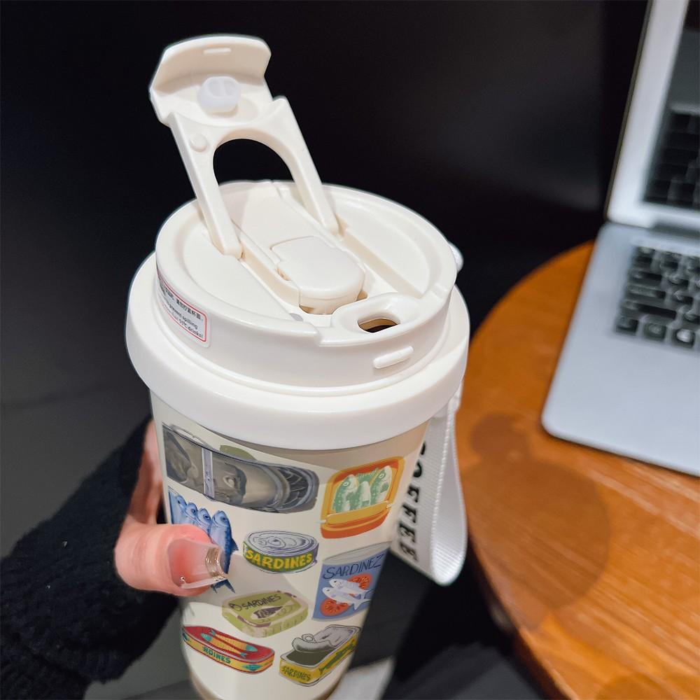 Abstract Fish Pattern Coffee Cup, Portable Dual Drink Insulated Tumbler, Heat/cool Keeper, Boho Style, Office, Travel, Outdoor Essential