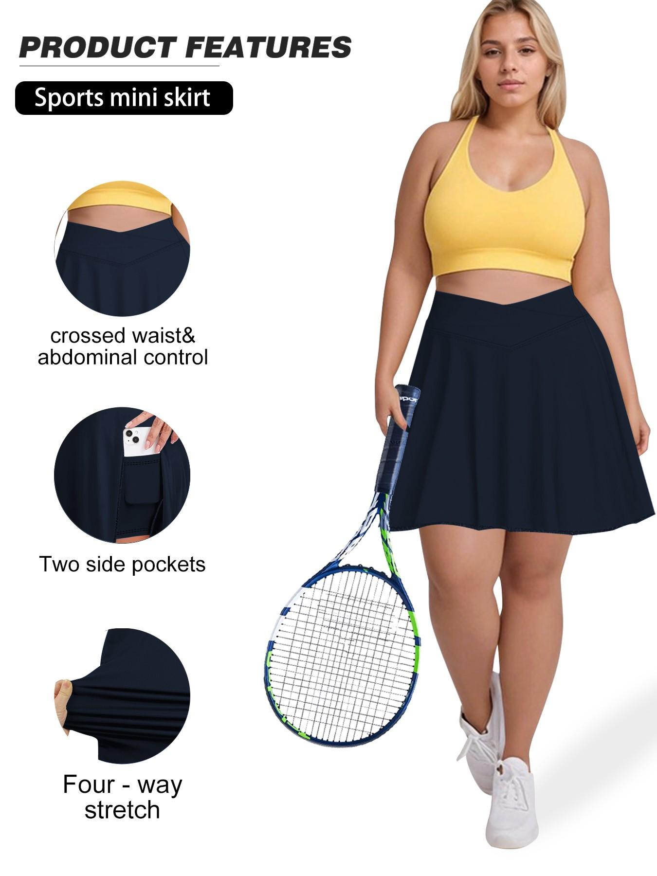 Women's Plus Size Skirt Dress with Safety Pants and Pockets, Cross Waist Design, Multifunctional and Stylish, Ideal for Daily Wear and Outdoor Sports