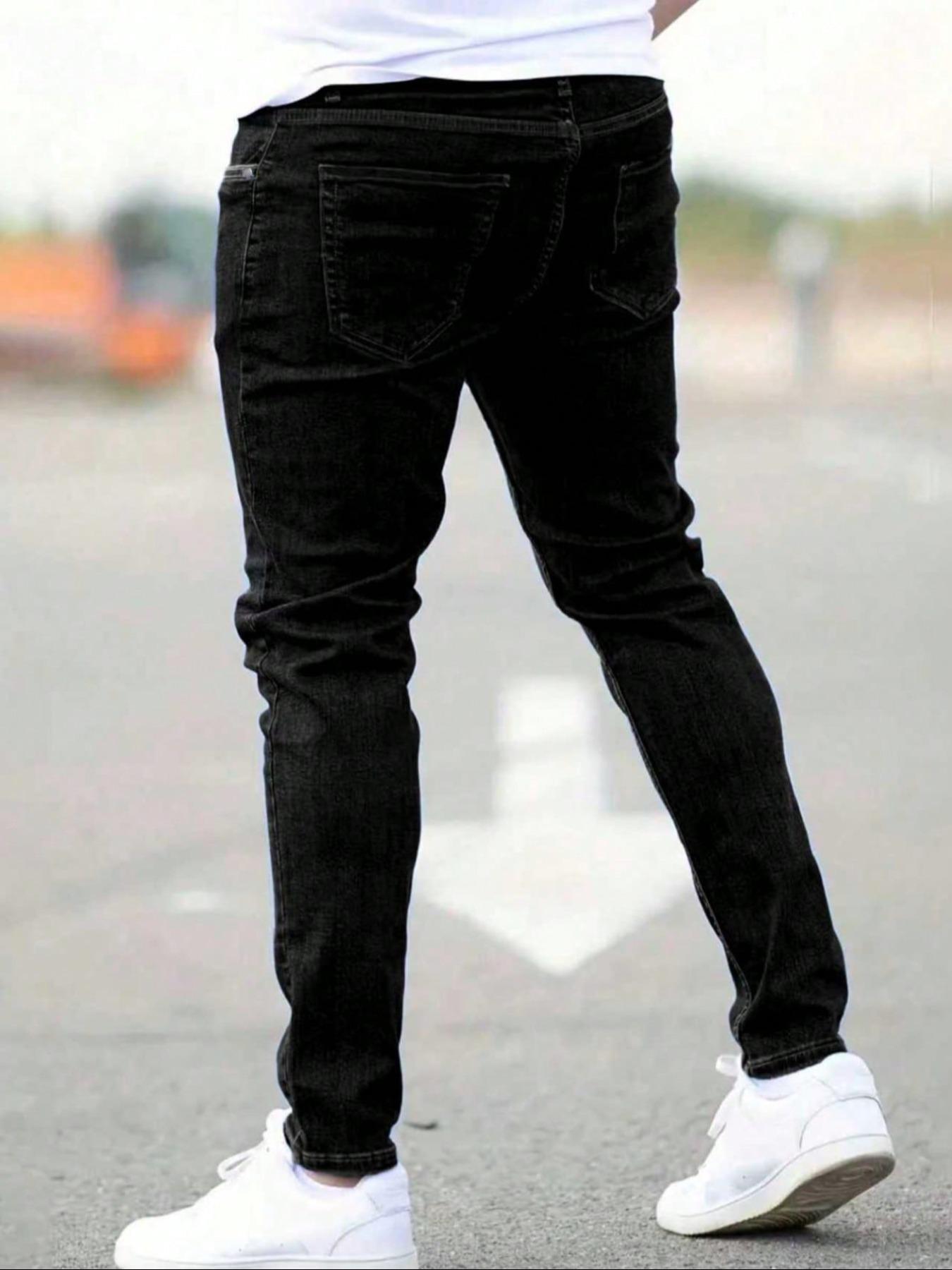 Men's Fitted Casual Solid Color Minimalist Jeans, Fashion Plain Pants, Elastic Straight Leg with Slant Pockets, Soft Cotton Fabric for All Seasons, Menswear elevated basics go to Men's Fitted Casual Solid Color Minimalist Jeans, Fashion Plain Pants, Elastic Straight Leg with Slant Pockets, Soft Cotton Fabric for All Seasons, Menswear elevated basics go to