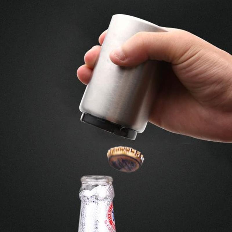 Magnetic Bottle Opener - Pocket-Sized, One-Hand Use, Saves Caps! Stainless Steel for Beer & Soda. Perfect Gift, Camping, Bars