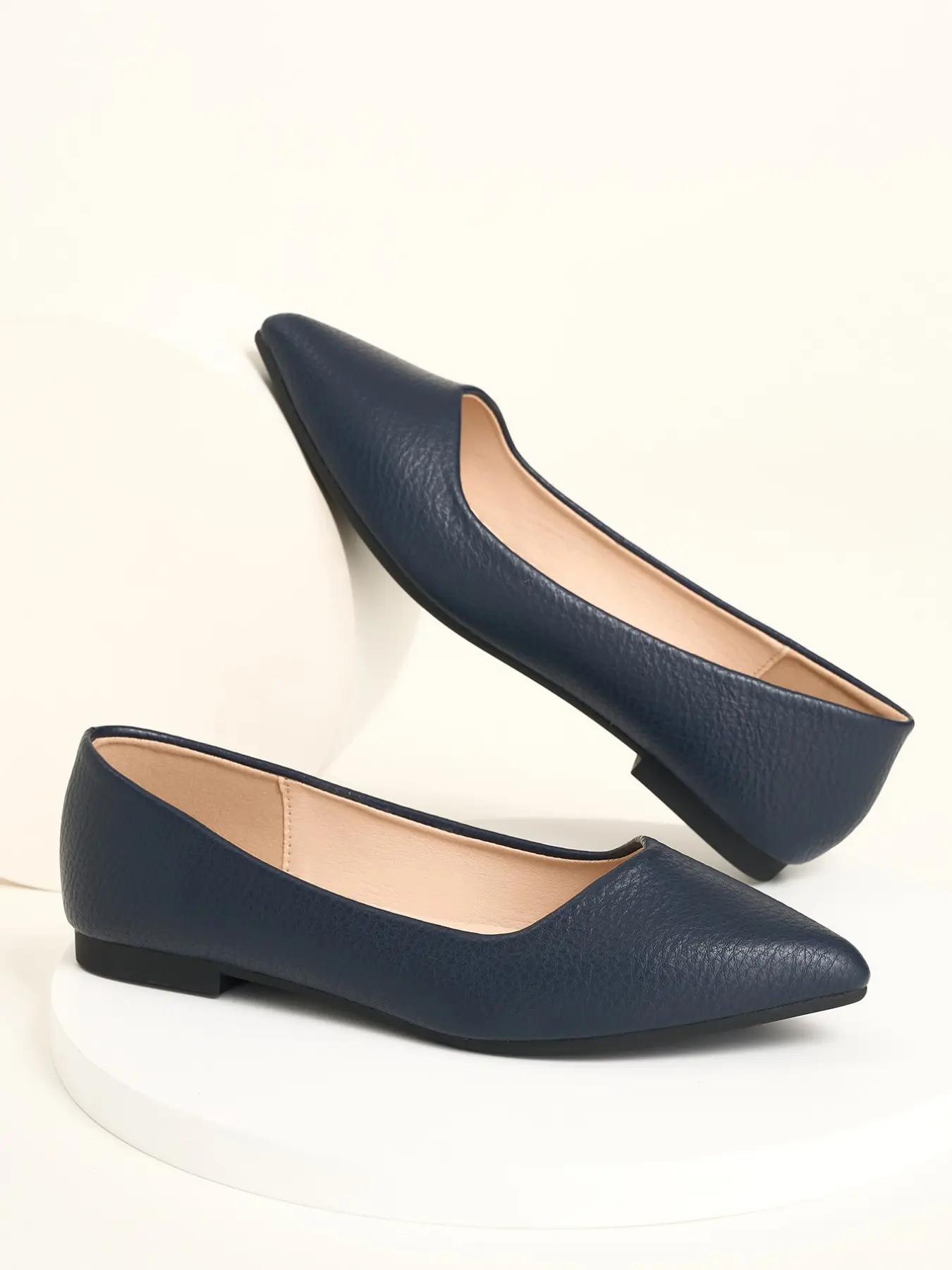 Fashion Plain Cracked Sole Slip-On Low Top Shoe, Elegant Casual PU Ballet Flat, Medium Width Pointed Toe, All-Season Women's Footwear