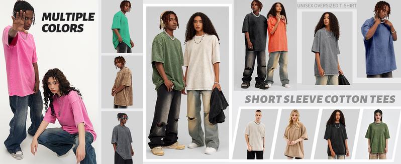 Yimoon Oversized Tshirts for Women Acid Wash Unisex Loose Fit Vintage Cotton Heavyweight T Shirts Baggy Tees