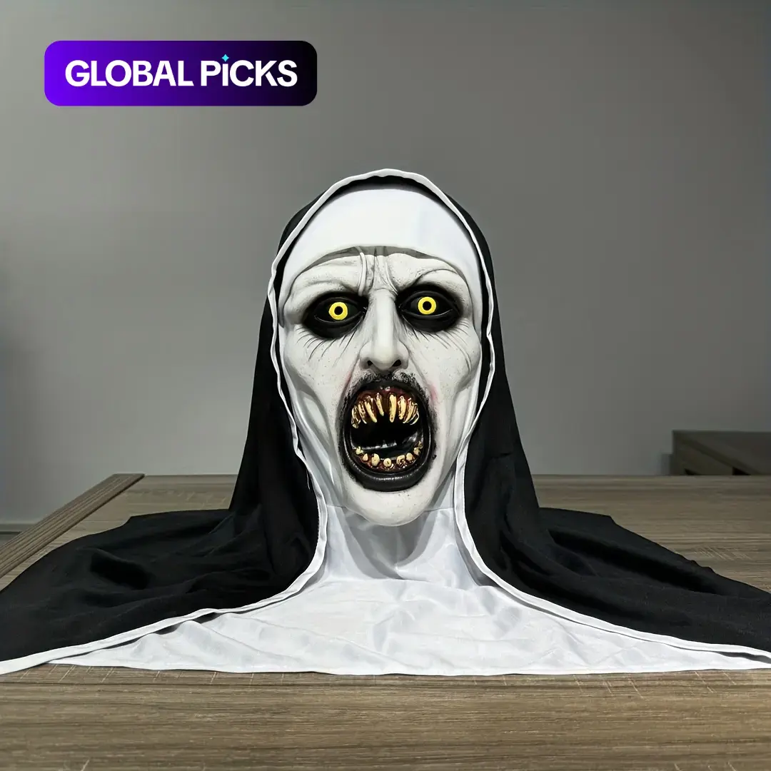 Frightening Nun Costume Mask, Spooky Hand-Washable Synthetic Latex, Street Style Horror Accessory, Easy Maintenance Realistic Details for Halloween Parties, Realistic Masks, Hyper Realistic Mask