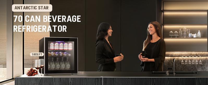 Mini Fridge Cooler - Beverage Refrigerator Black Glass Door for Beer Soda or Wine –Small Drink Dispenser Machine Clear Front Removable for Home, Office or Bar, 1.3-2.4cu.ft., Black