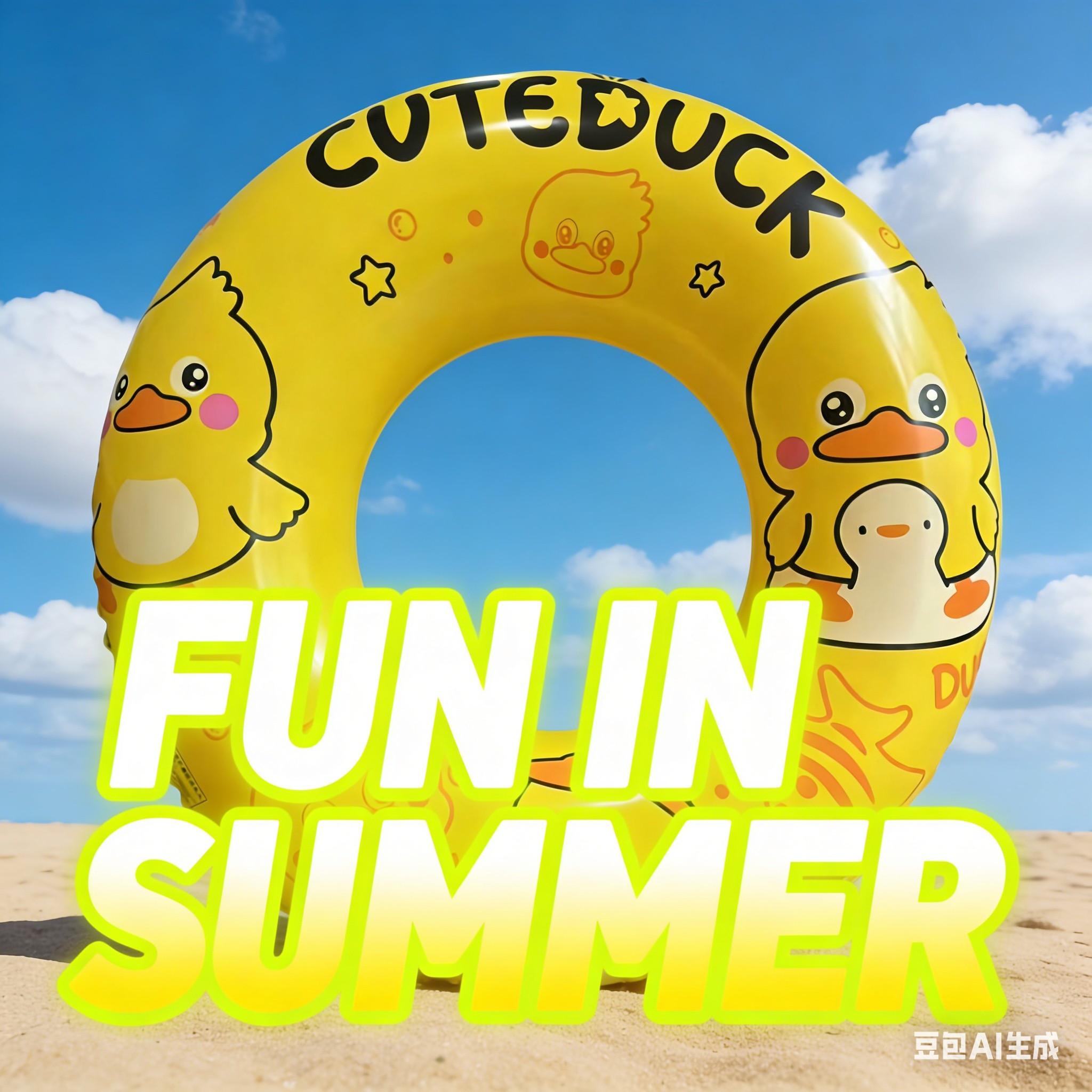 Cute Duck Print Inflatable Swim Ring, Bright Cartoon Design, Thickened PVC, Fun Float for Summer Water Play