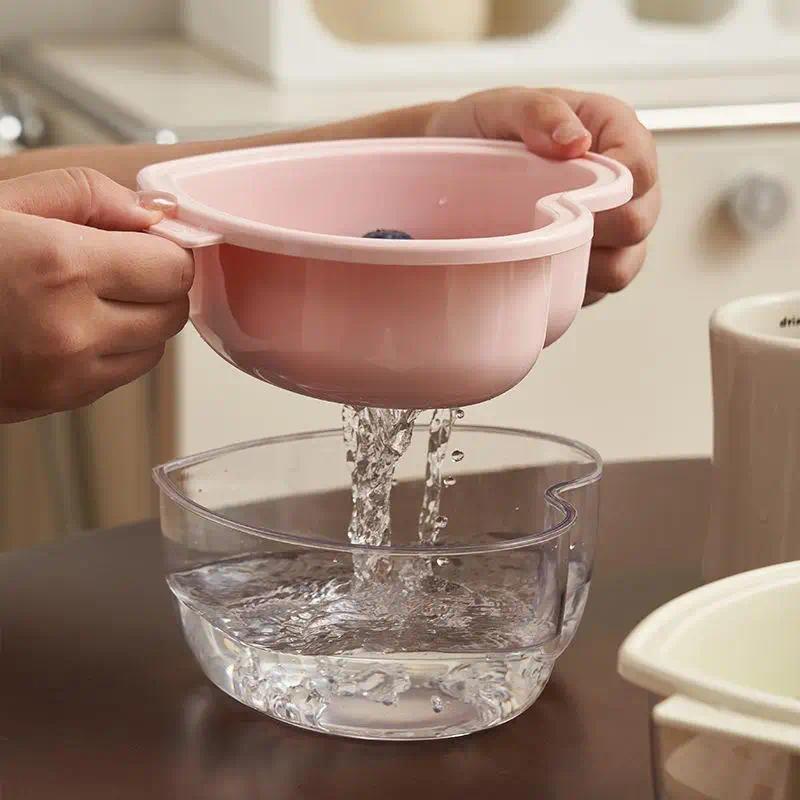 Heart-shaped Fruit Drain Basket Cute Cartoon Kitchen Drain Basket Household Vegetable Washing Basin Storage Basket