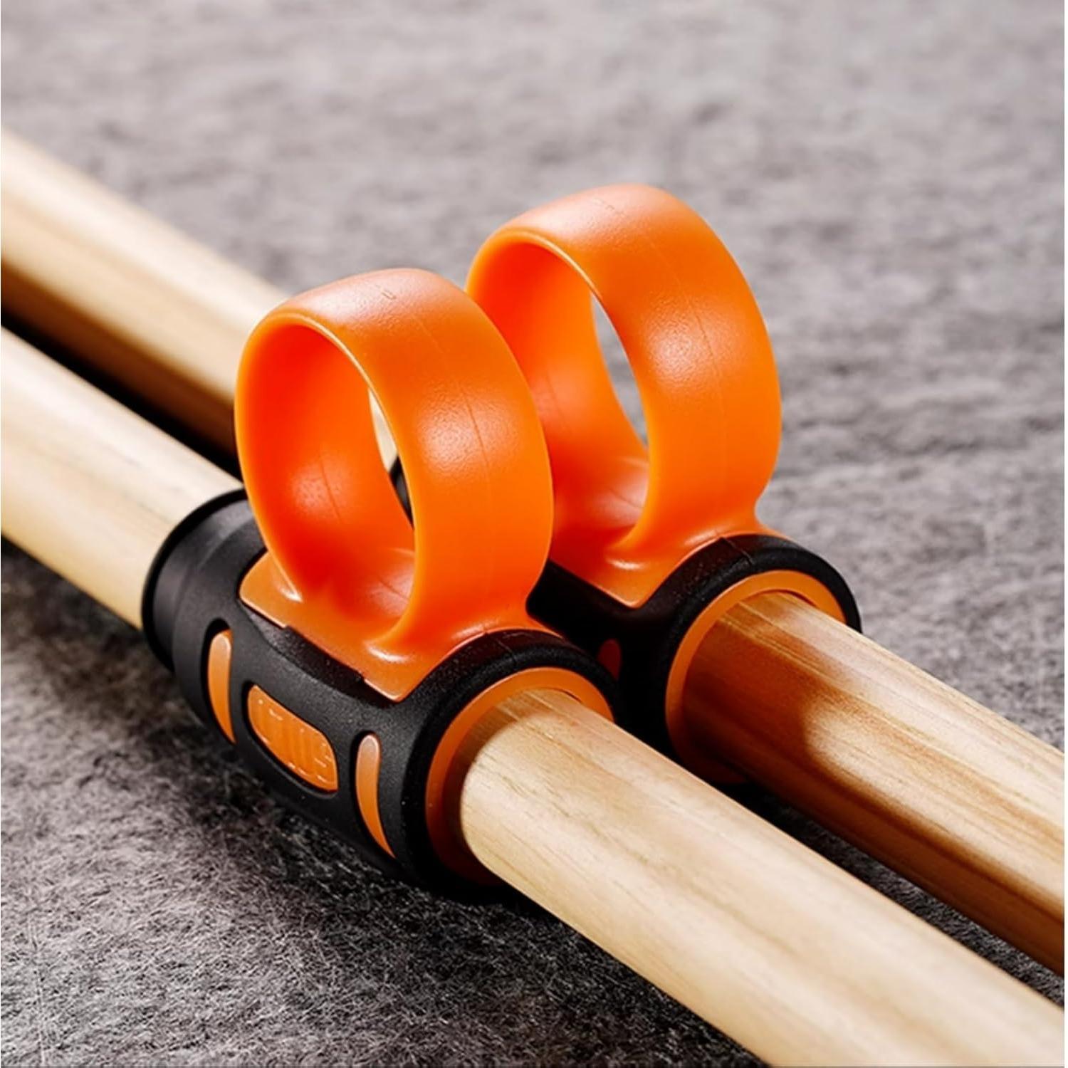 7A Drum Stick Control Clip Finger Drumsticks Aid Drum Stick Finger Controller  Drum Sticks Twirling Controller Auxiliary Drumsticks Finger Ring Anti-Slip 2 count(Black and Orange)