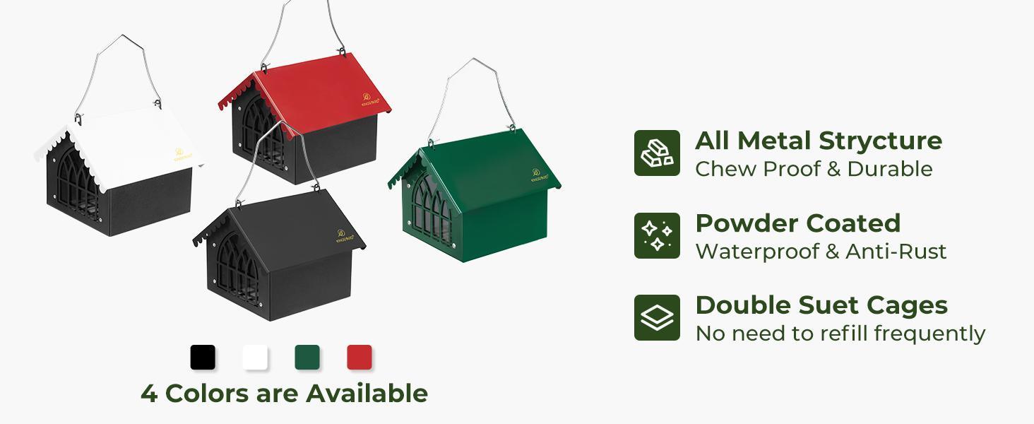 Double Upside Down All Metal Suet Feeder with Weatherproof Roof, for Outdoors Hanging, Great for Downy Woodpecker, Nuthatch, Chickadee, Black