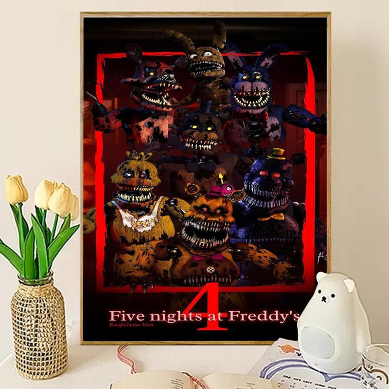 Five N-nights at Freddy's Poster Sticky Wall Art Printing Waterproof Modern Aesthetic Home Living Bedroom Decor Trendy Room Decoration Gift Durable High Quality