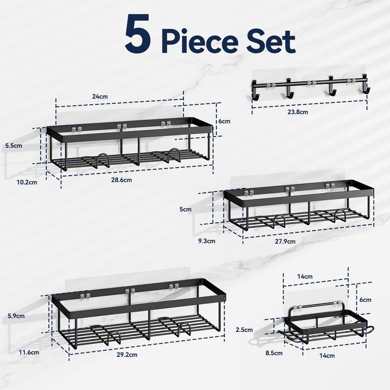 YASONIC  Bathroom Accessories Storage Rack Set, 5/6 Counts/set Wall Mounted Shower Shelves,  Punch Free Storage Organizer for Home Bathroom，shower Organizer
